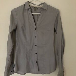 H&M Gray V-Neck Blouse / Button Up